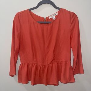 Orange Peplum Long Sleeve Zip up Blouse. Resortwear